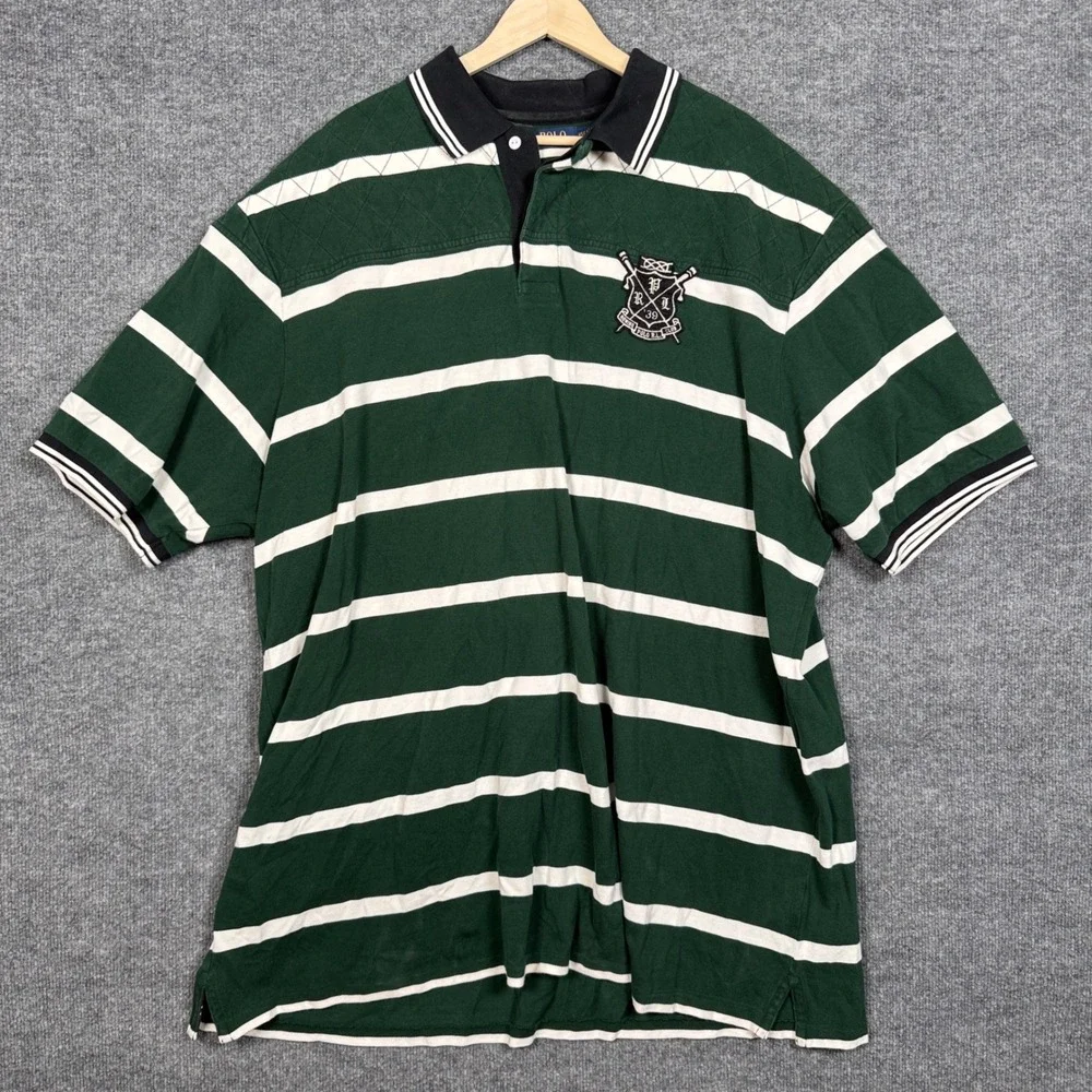 Vintage Polo Ralph Lauren Size 4XLT Polo Shirt Green Striped Cotton Golf Logo